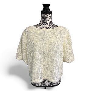 MAEVE by ANTHROPOLOGIE Ivory 3D Design Floral Top